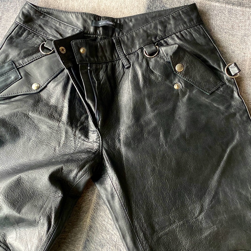 Black leather cargo pants. Genuine leather. Size extra small/27.